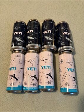 Set of 8 Yeti false cans — Black & Light blue Ocean Print Set